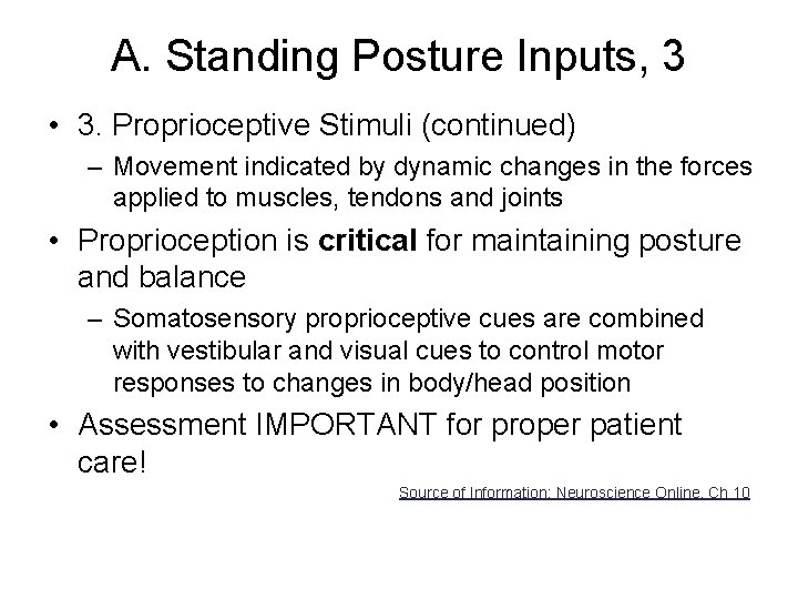 A. Standing Posture Inputs, 3 • 3. Proprioceptive Stimuli (continued) – Movement indicated by