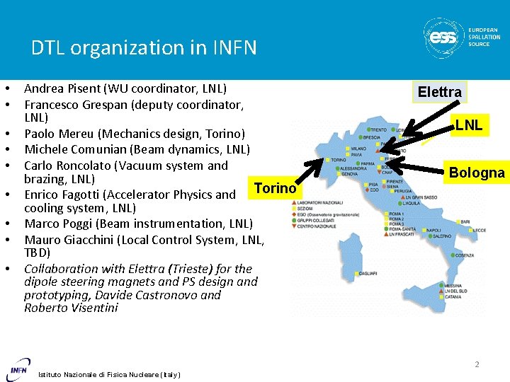 DTL organization in INFN • • • Andrea Pisent (WU coordinator, LNL) Francesco Grespan