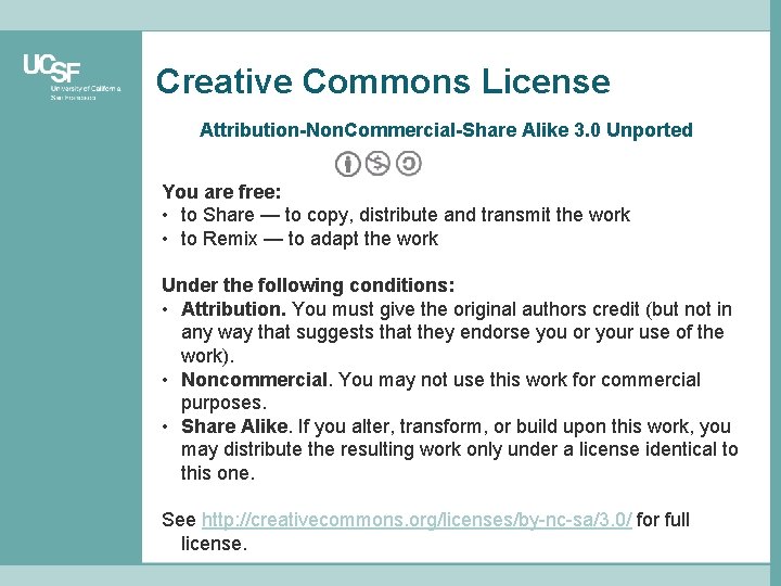 Creative Commons License Attribution-Non. Commercial-Share Alike 3. 0 Unported You are free: • to