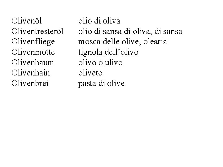 Olivenöl Oliventresteröl Olivenfliege Olivenmotte Olivenbaum Olivenhain Olivenbrei olio di oliva olio di sansa di