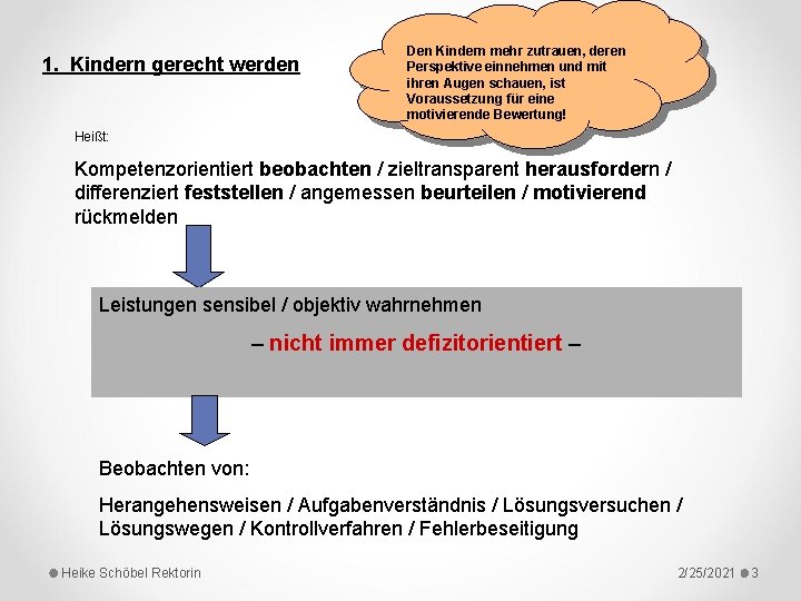 1. Kindern gerecht werden Den Kindern mehr zutrauen, deren Perspektive einnehmen und mit ihren