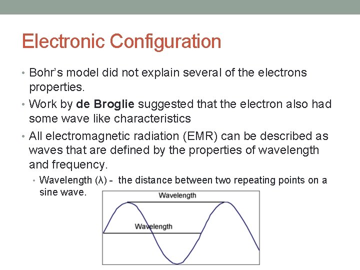 Electronic Configuration • Bohr’s model did not explain several of the electrons properties. •