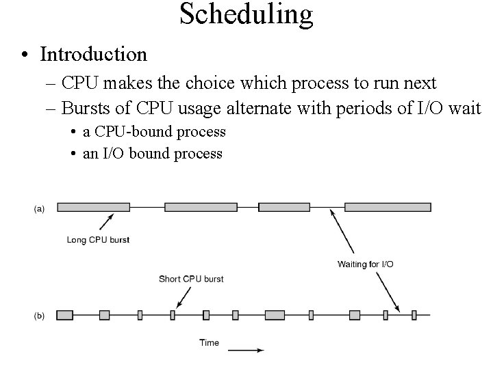 Scheduling • Introduction – CPU makes the choice which process to run next –