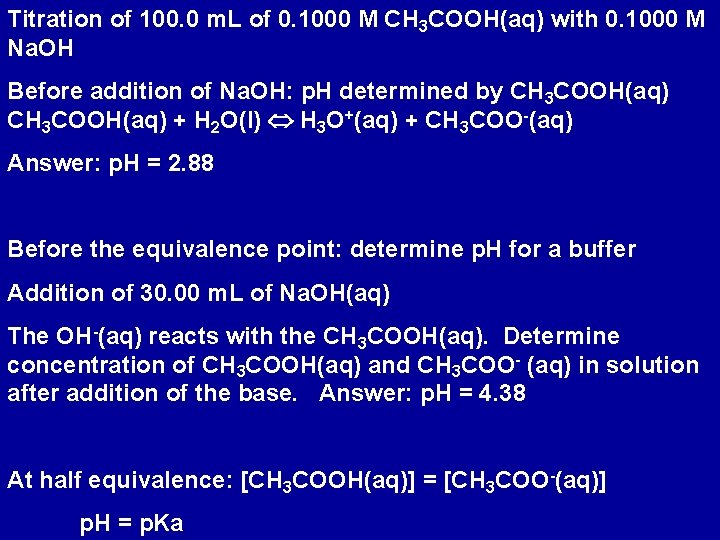 Titration of 100. 0 m. L of 0. 1000 M CH 3 COOH(aq) with Titration of 100. 0 m. L of 0. 1000 M CH 3 COOH(aq) with