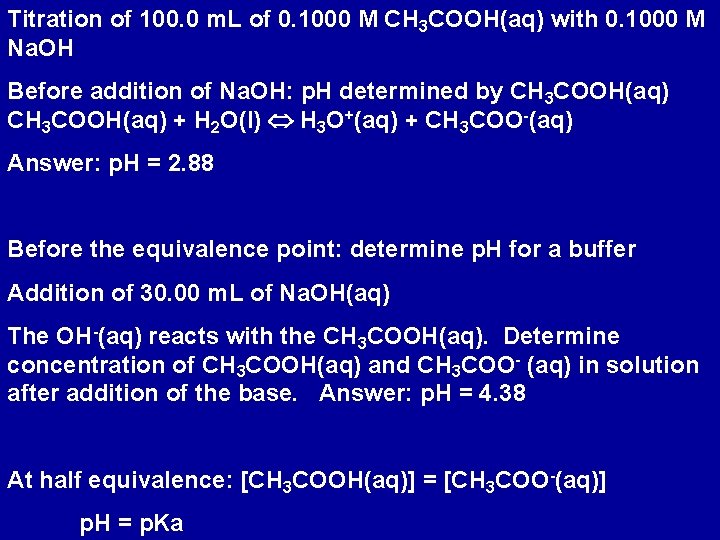 Titration of 100. 0 m. L of 0. 1000 M CH 3 COOH(aq) with