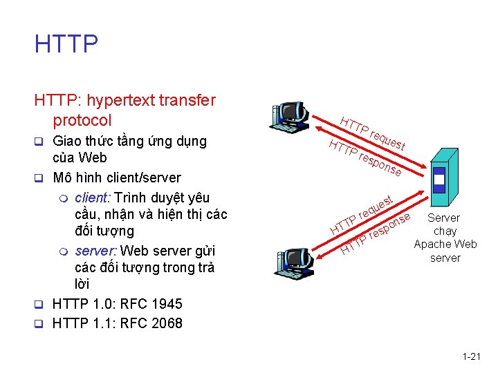 HTTP: hypertext transfer protocol q Giao thức tầng ứng dụng của Web q Mô