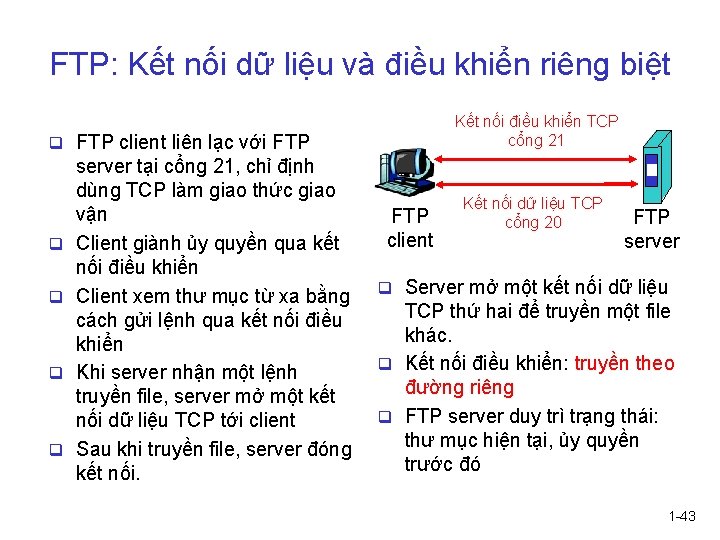 FTP: Kết nối dữ liệu và điều khiển riêng biệt Kết nối điều khiển