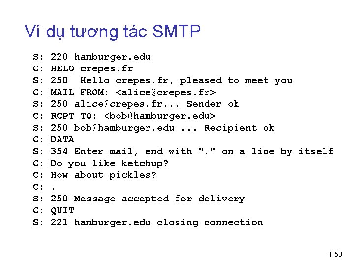 Ví dụ tương tác SMTP S: C: S: C: C: C: S: 220 hamburger.