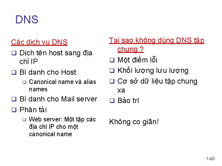 DNS Các dịch vụ DNS q Dịch tên host sang địa chỉ IP q