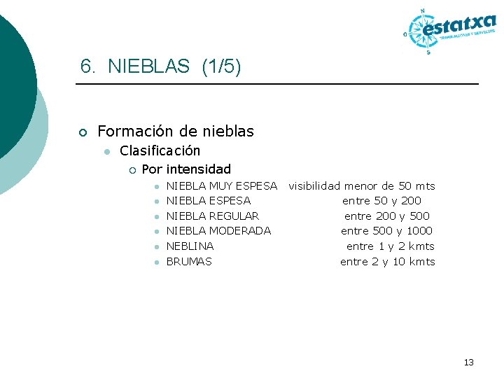 6. NIEBLAS (1/5) ¡ Formación de nieblas l Clasificación ¡ Por intensidad l l