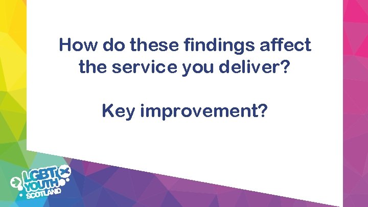How do these findings affect the service you deliver? Key improvement? 