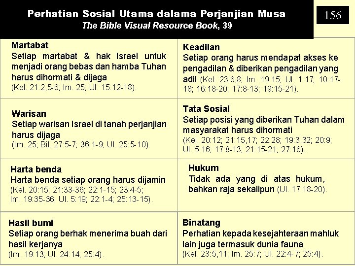 Perhatian Sosial Utama dalama Perjanjian Musa The Bible Visual Resource Book, 39 Martabat Setiap