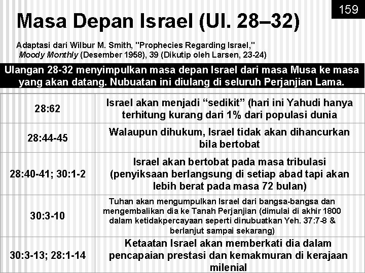Masa Depan Israel (Ul. 28– 32) 159 Adaptasi dari Wilbur M. Smith, "Prophecies Regarding