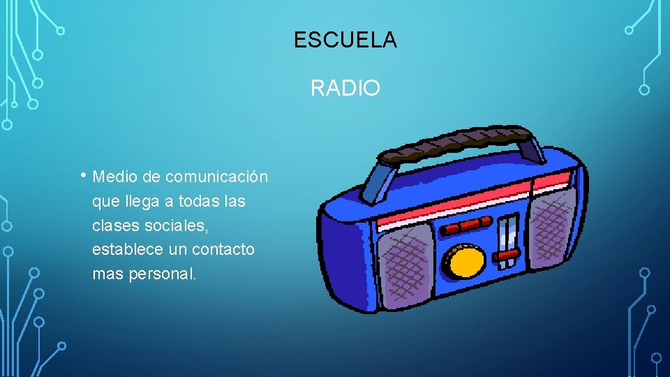 ESCUELA RADIO • Medio de comunicación que llega a todas las clases sociales, establece