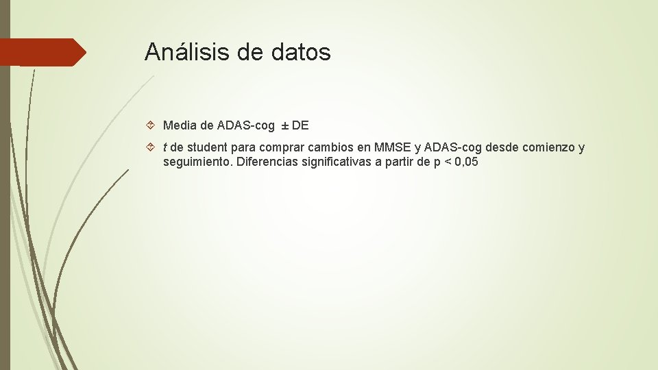 Análisis de datos Media de ADAS-cog ± DE t de student para comprar cambios