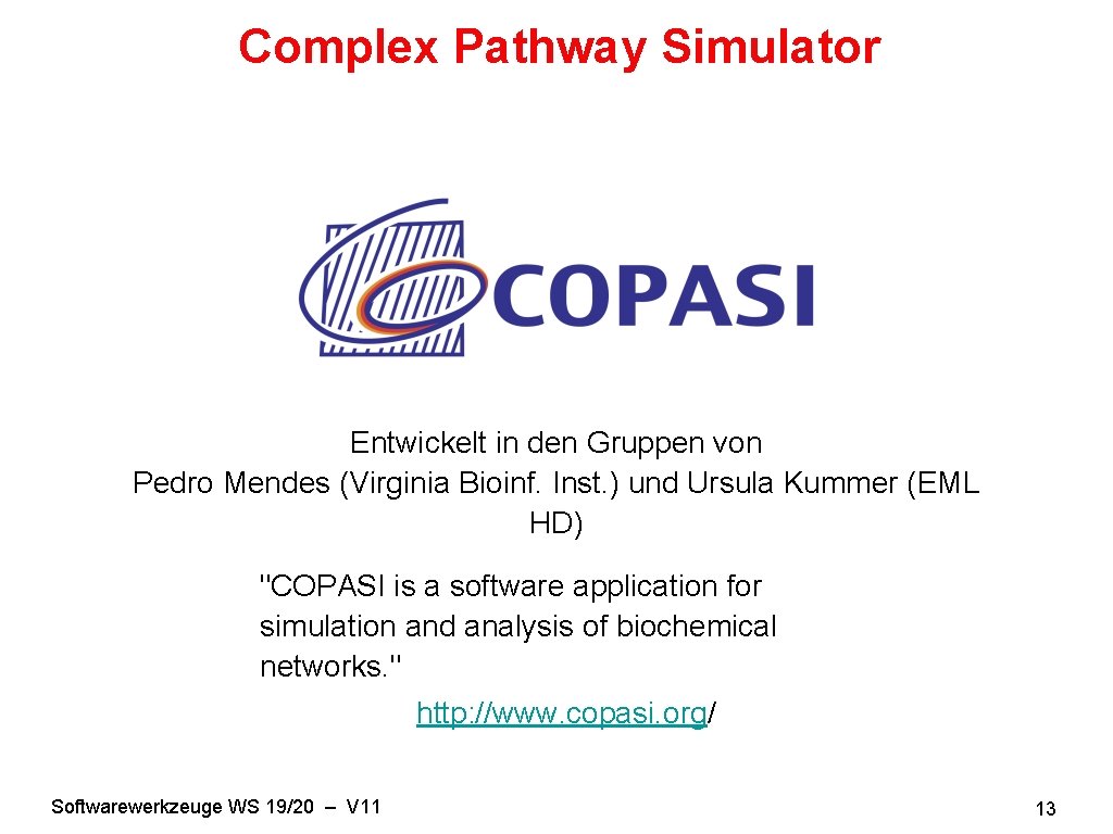 Complex Pathway Simulator Entwickelt in den Gruppen von Pedro Mendes (Virginia Bioinf. Inst. )