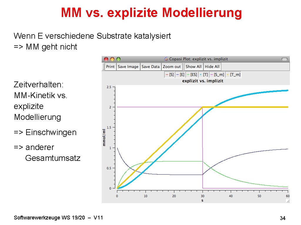 MM vs. explizite Modellierung Wenn E verschiedene Substrate katalysiert => MM geht nicht Zeitverhalten: