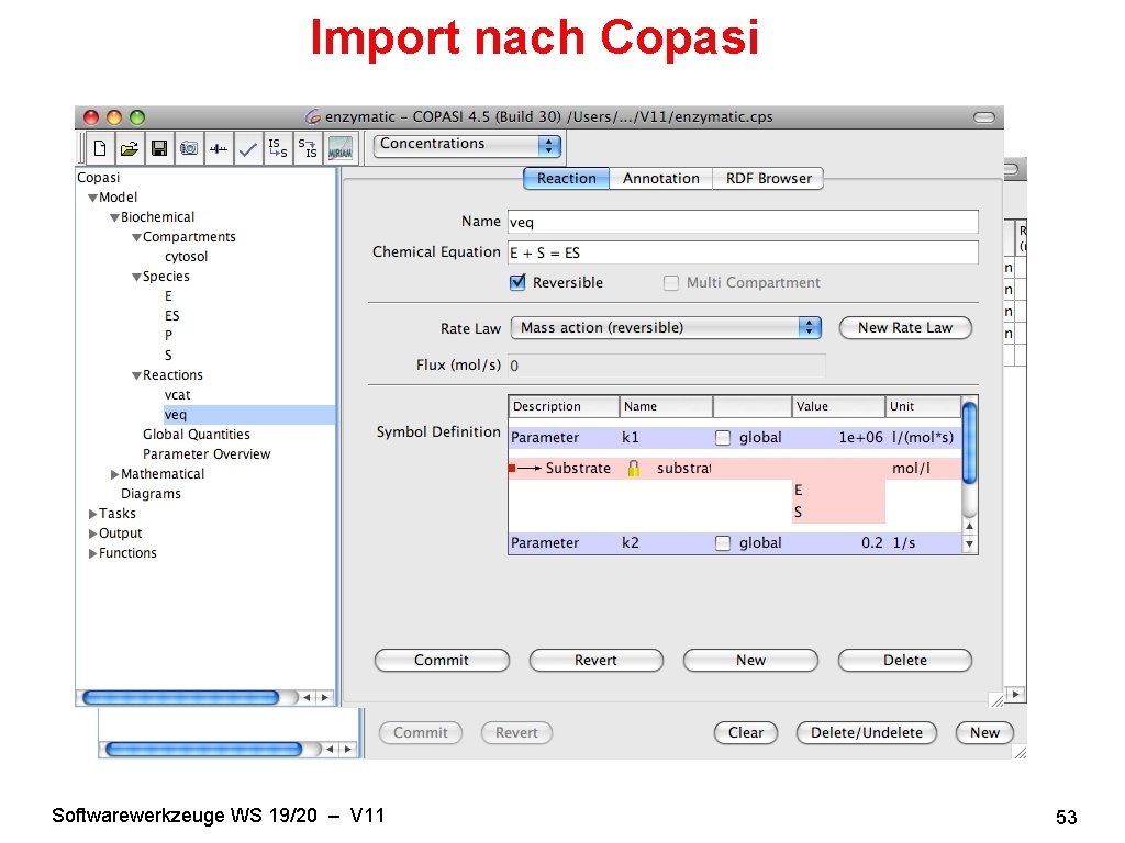 Import nach Copasi Softwarewerkzeuge WS 19/20 – V 11 53 
