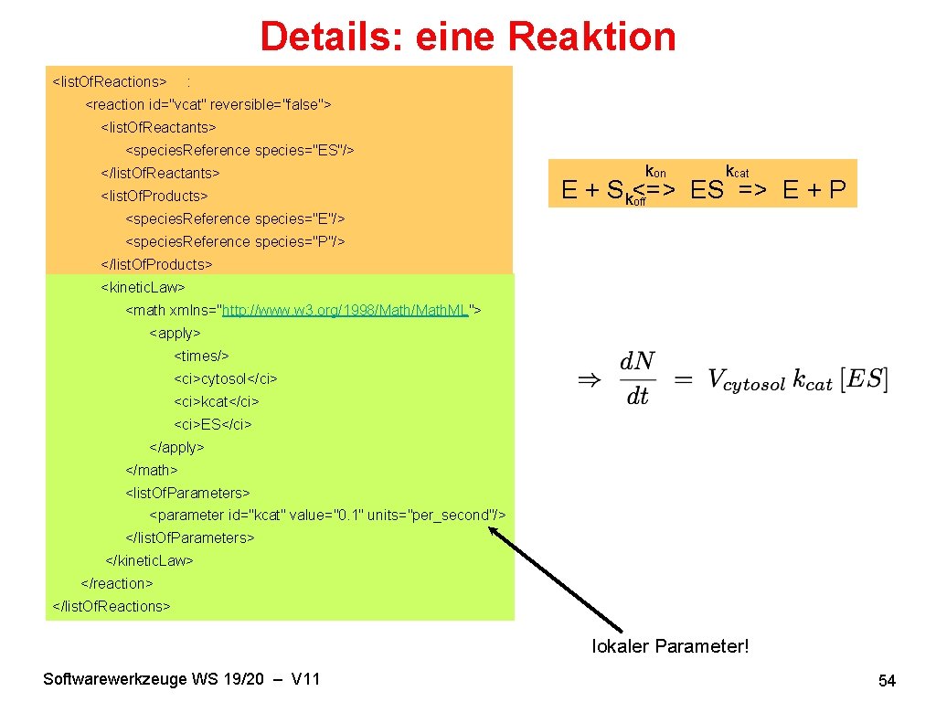 Details: eine Reaktion <list. Of. Reactions> : <reaction id="vcat" reversible="false"> <list. Of. Reactants> <species.