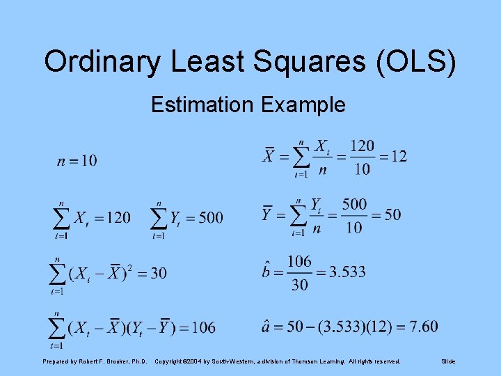 Ordinary Least Squares (OLS) Estimation Example Prepared by Robert F. Brooker, Ph. D. Copyright