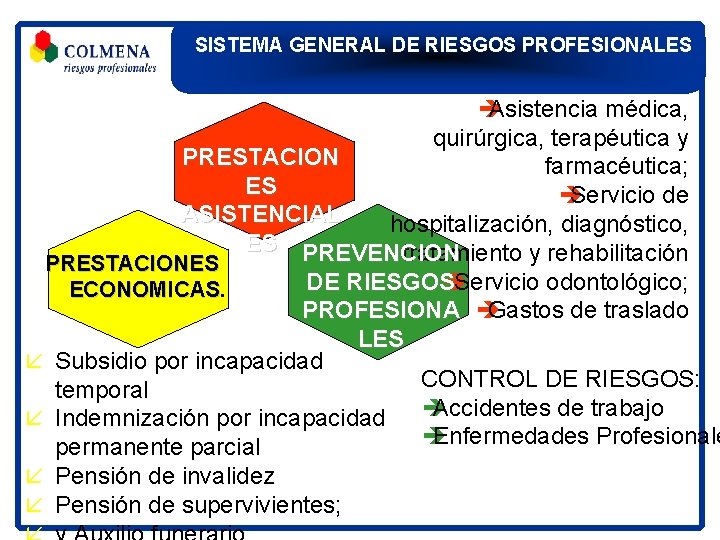 SISTEMA GENERAL DE RIESGOS PROFESIONALES è Asistencia médica, quirúrgica, terapéutica y PRESTACION farmacéutica; ES