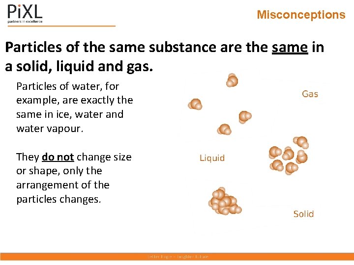 Misconceptions Particles of the same substance are the same in a solid, liquid and