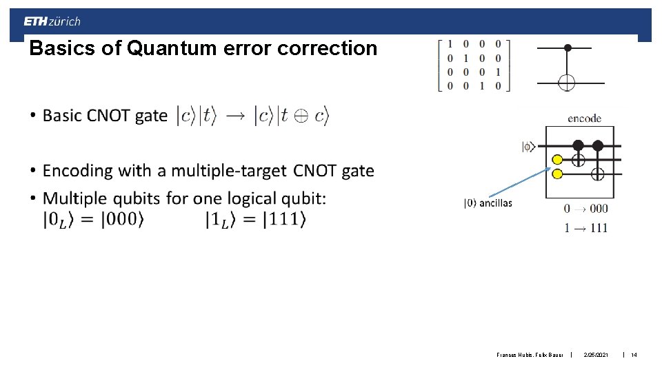 Basics of Quantum error correction • Frances Hubis, Felix Bauer | 2/25/2021 | 14