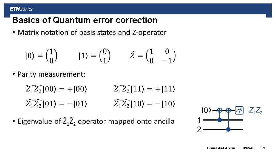 Basics of Quantum error correction • Frances Hubis, Felix Bauer | 2/25/2021 | 15