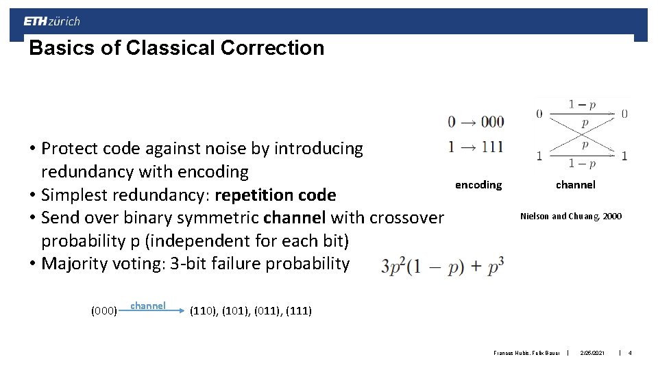 Basics of Classical Correction • Protect code against noise by introducing redundancy with encoding Basics of Classical Correction • Protect code against noise by introducing redundancy with encoding