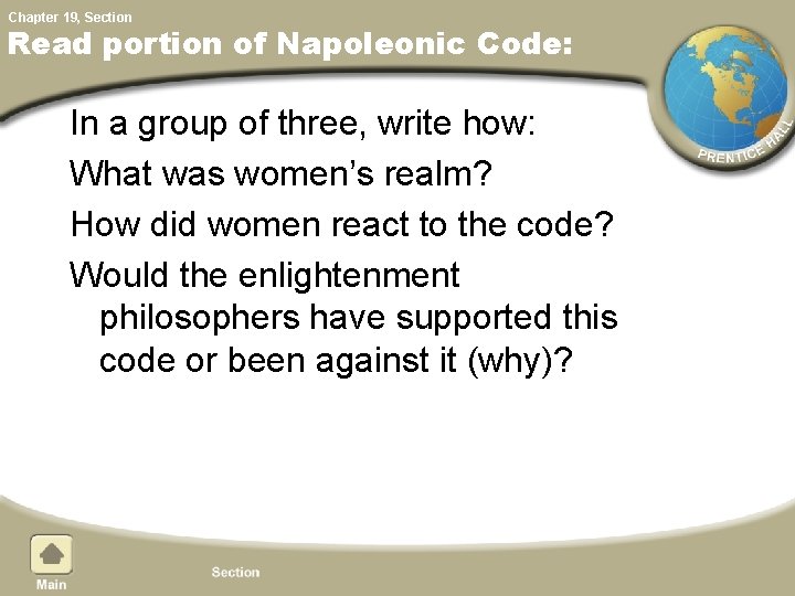 Chapter 19, Section Read portion of Napoleonic Code: In a group of three, write