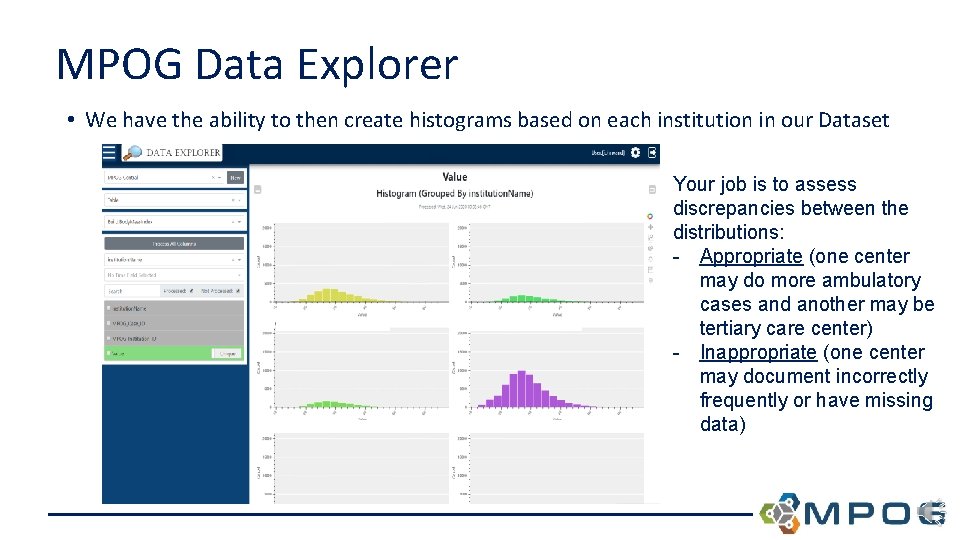 MPOG Data Explorer • We have the ability to then create histograms based on