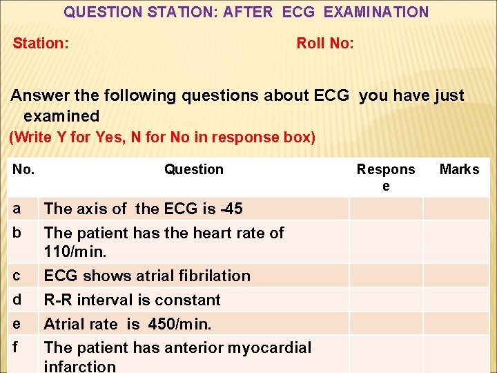 QUESTION STATION: AFTER ECG EXAMINATION Station: Roll No: Answer the following questions about ECG