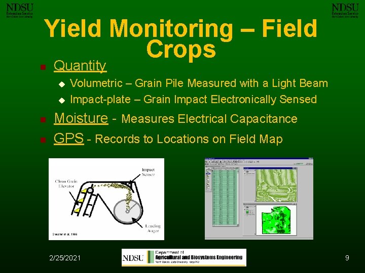 Yield Monitoring – Field Crops n Quantity u u n n Volumetric – Grain