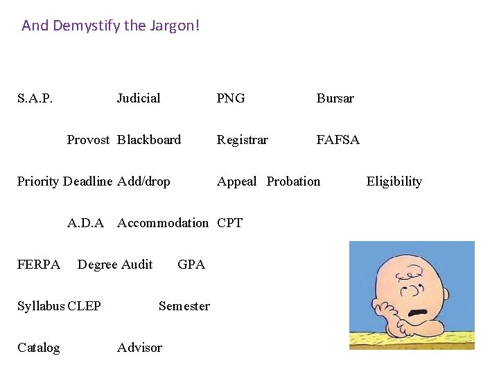 And Demystify the Jargon! S. A. P. Judicial Provost Blackboard Priority Deadline Add/drop PNG