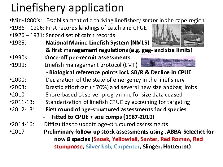 Linefishery application • Mid-1800‘s: Establishment of a thriving linefishery sector in the cape region