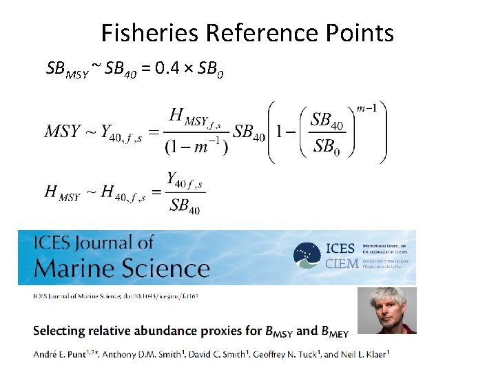 Fisheries Reference Points SBMSY ~ SB 40 = 0. 4 × SB 0 