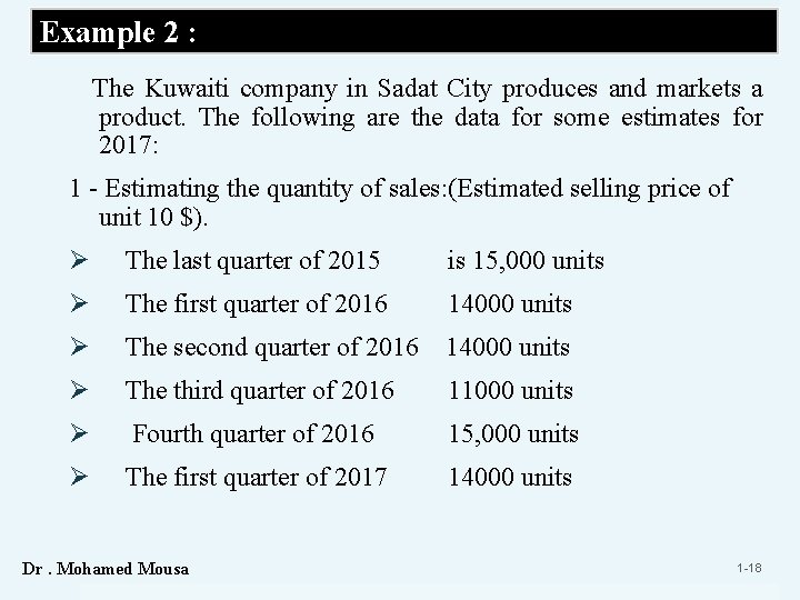 Example 2 : The Kuwaiti company in Sadat City produces and markets a product.