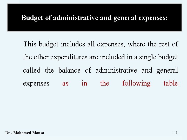 Budget of administrative and general expenses: This budget includes all expenses, where the rest