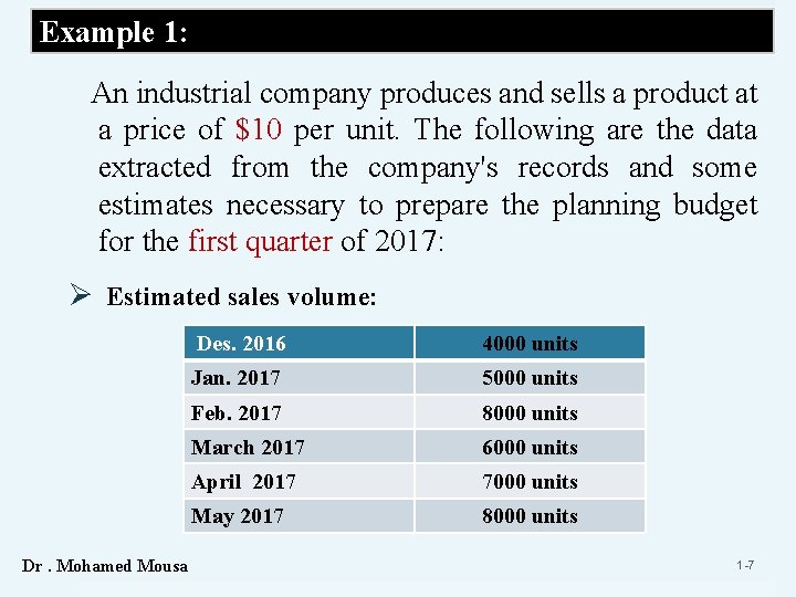 Example 1: An industrial company produces and sells a product at a price of