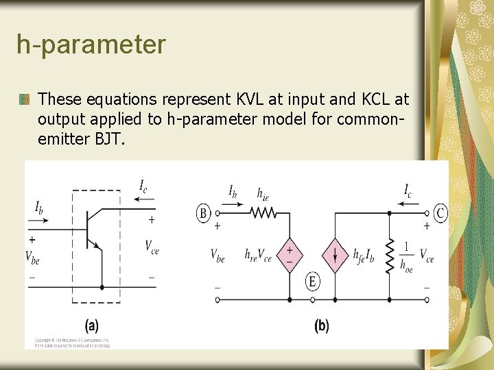 h-parameter These equations represent KVL at input and KCL at output applied to h-parameter h-parameter These equations represent KVL at input and KCL at output applied to h-parameter