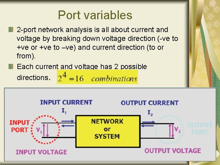 Port variables 2 -port network analysis is all about current and voltage by breaking Port variables 2 -port network analysis is all about current and voltage by breaking