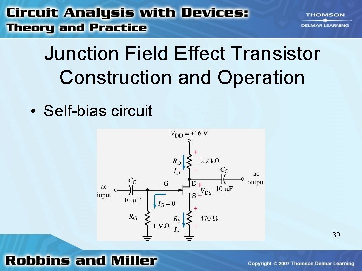 Junction Field Effect Transistor Construction and Operation • Self-bias circuit 39 