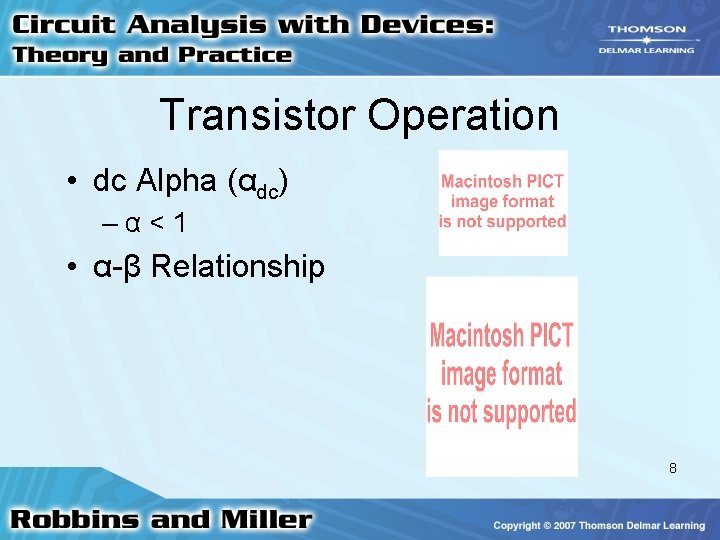 Transistor Operation • dc Alpha (αdc) –α<1 • α-β Relationship 8 