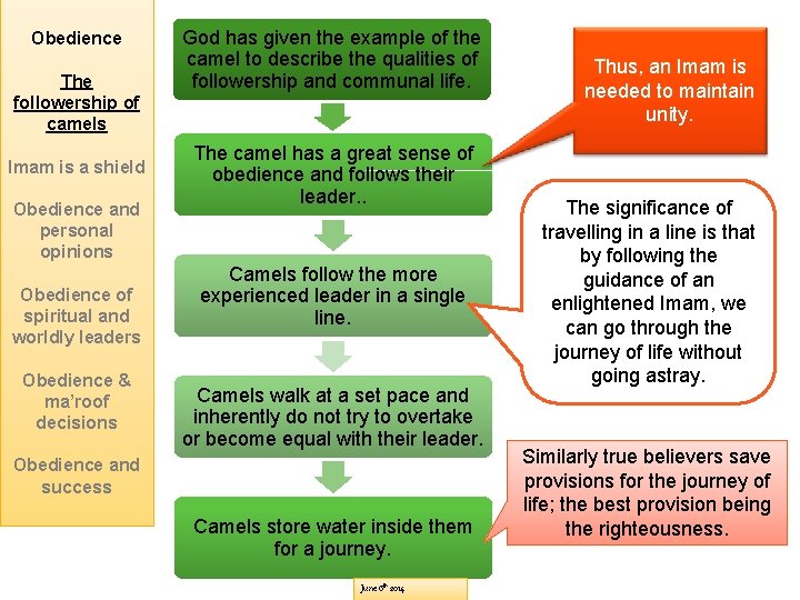 Obedience The followership of camels Imam is a shield Obedience and personal opinions Obedience