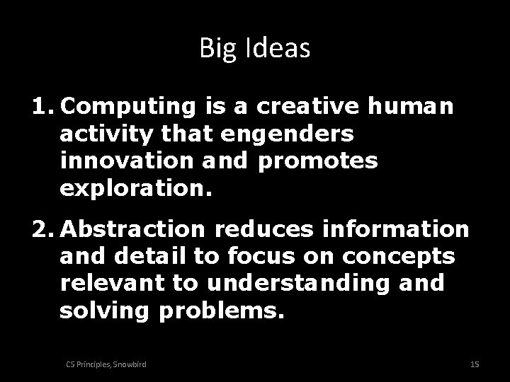Big Ideas 1. Computing is a creative human activity that engenders innovation and promotes