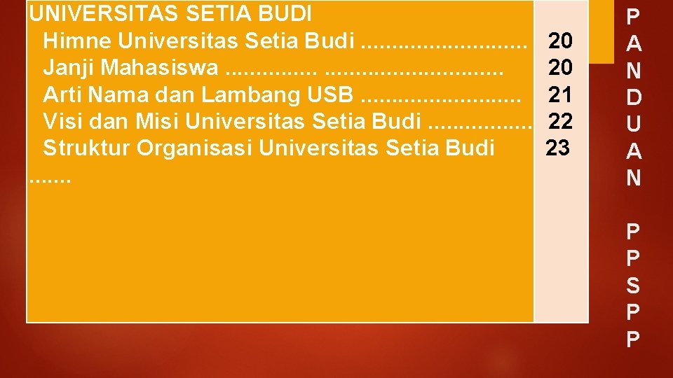 UNIVERSITAS SETIA BUDI Himne Universitas Setia Budi. . . . Janji Mahasiswa. . .