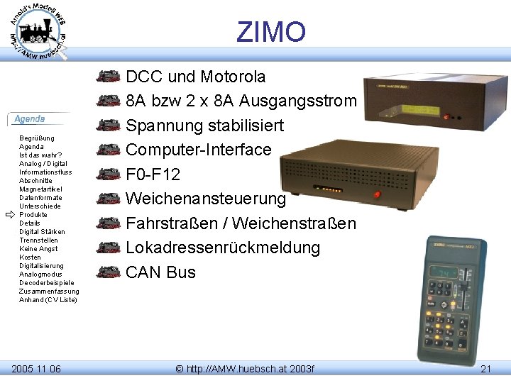ZIMO Begrüßung Agenda Ist das wahr? Analog / Digital Informationsfluss Abschnitte Magnetartikel Datenformate Unterschiede