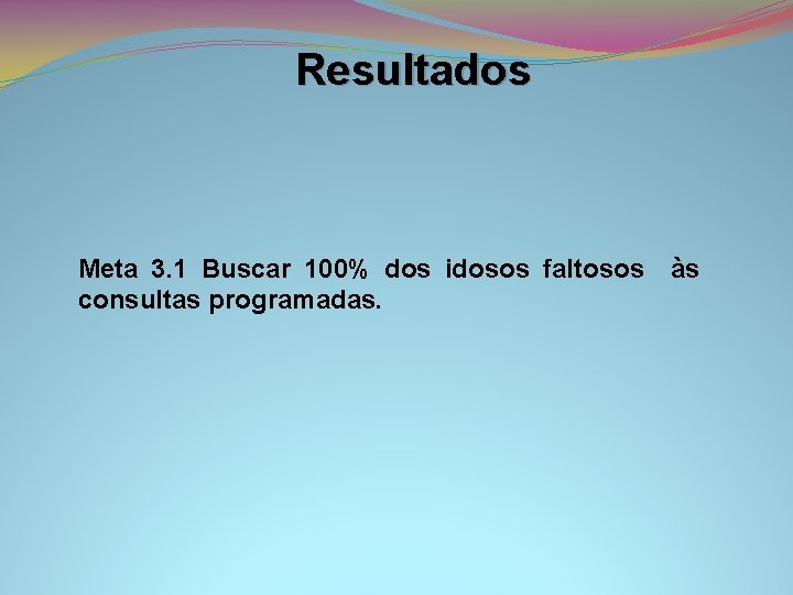 Resultados Meta 3. 1 Buscar 100% dos idosos faltosos às consultas programadas. 