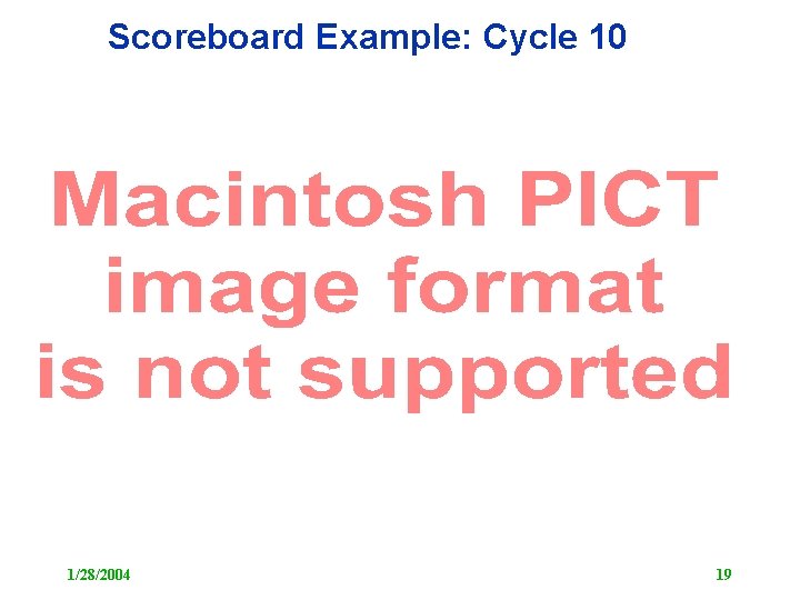 Scoreboard Example: Cycle 10 1/28/2004 19 