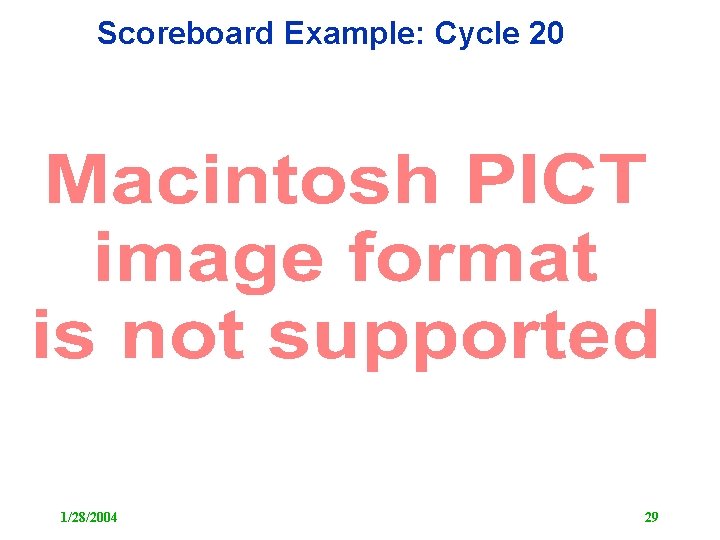 Scoreboard Example: Cycle 20 1/28/2004 29 